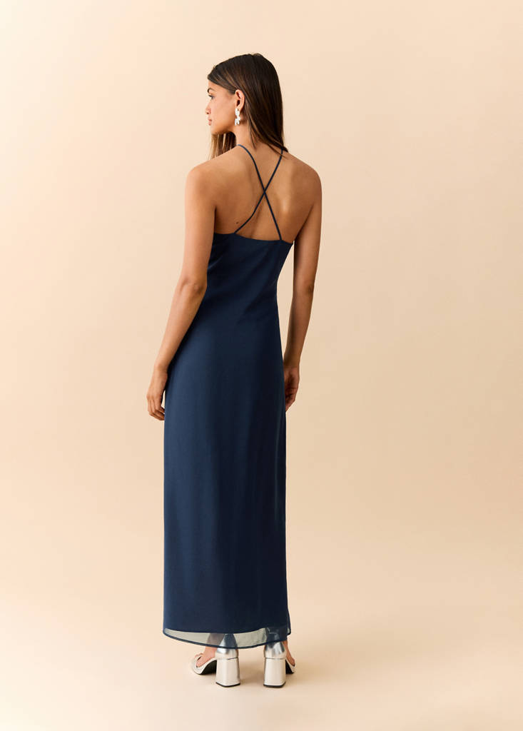 Halter neck dress with spaghetti straps — Navy