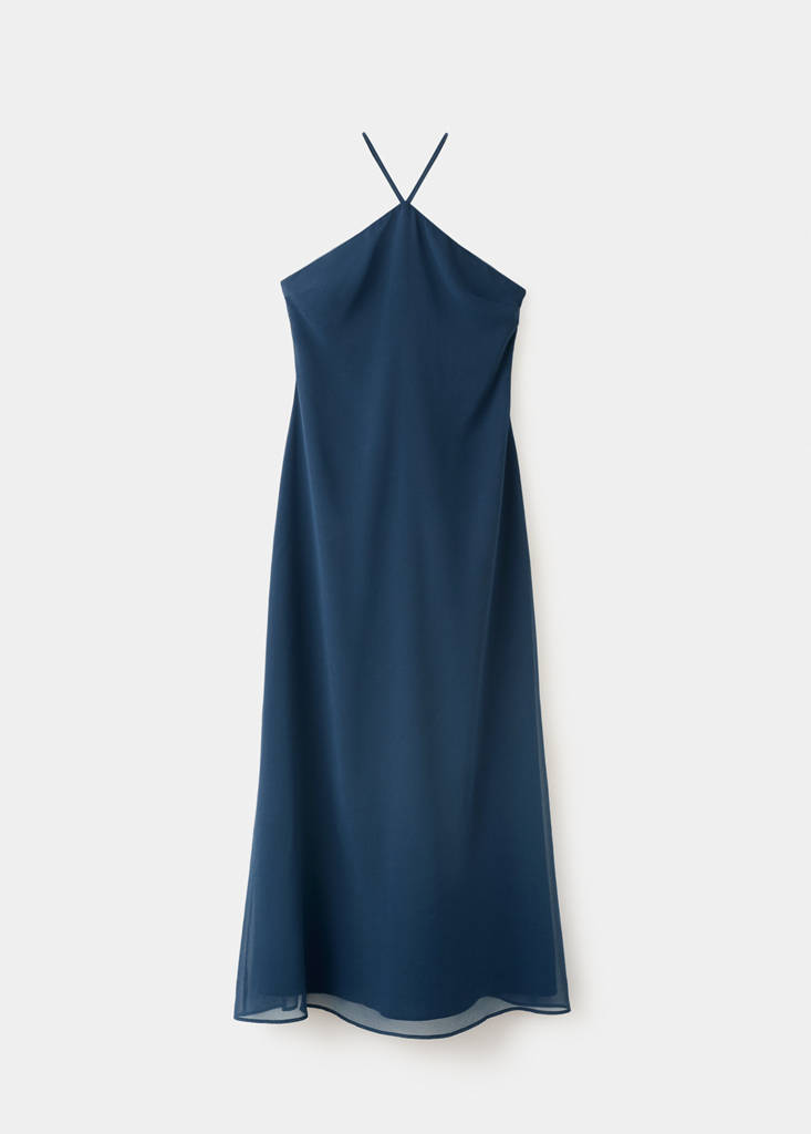 Halter neck dress with spaghetti straps — Navy