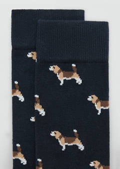 Dog-print cotton socks — Navy 2