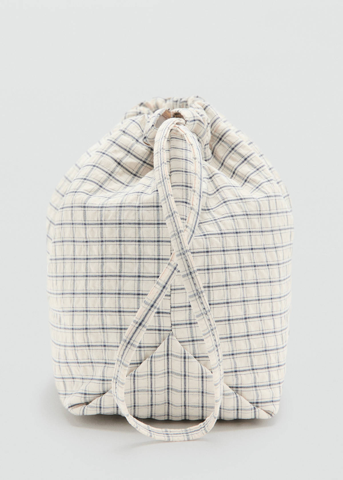Checked cotton wash bag — Ecru