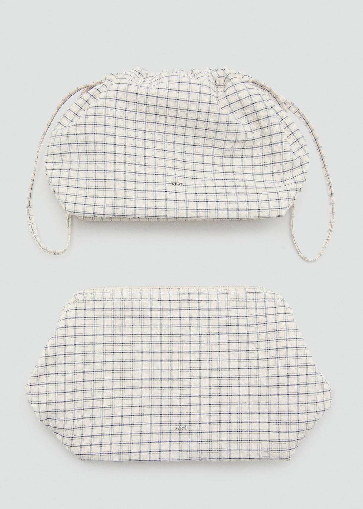 Checked cotton wash bag — Ecru