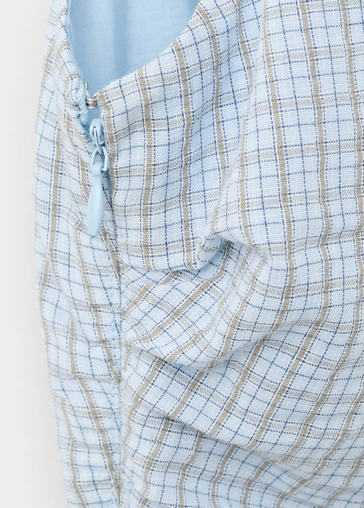 Ruched asymmetric check dress — Sky Blue