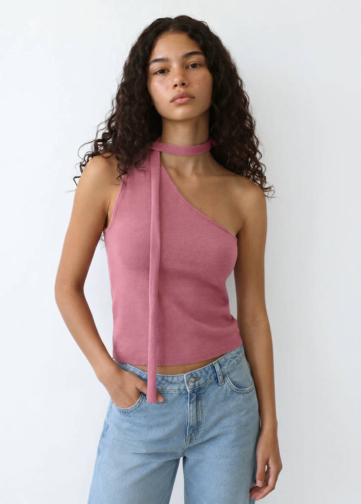 Knit asymmetric top — Pink