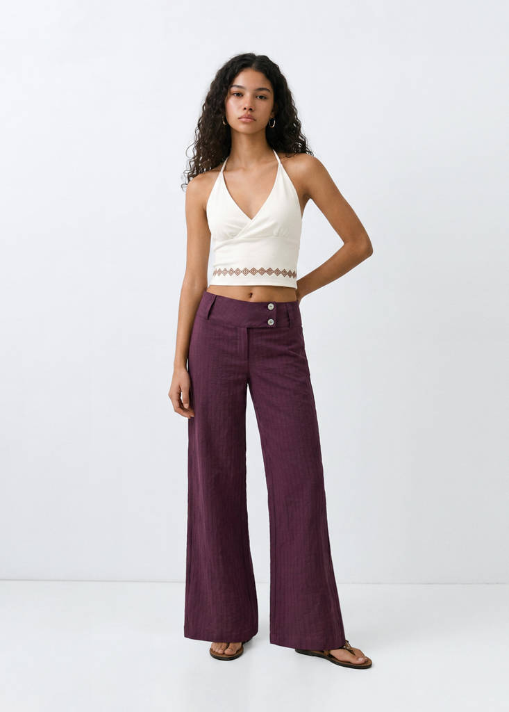Halter top with embroidered details — Off White