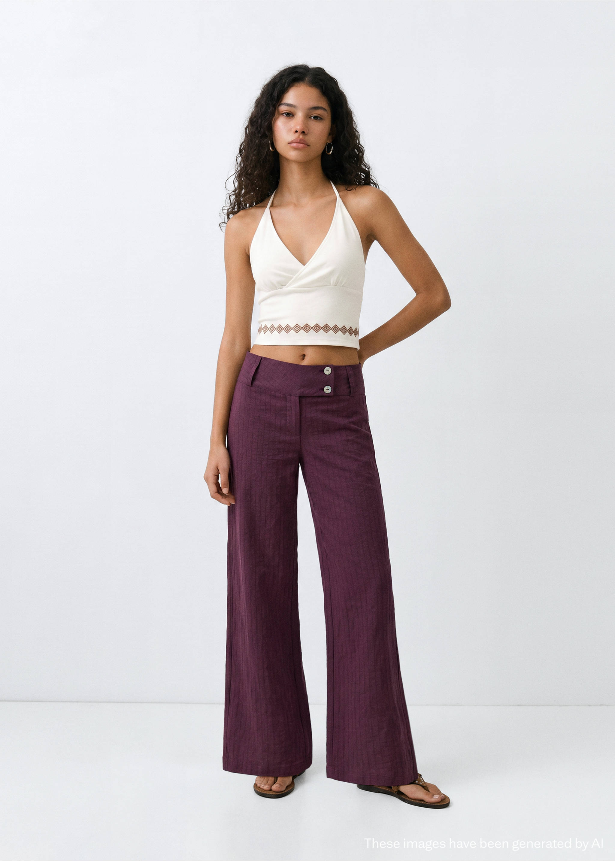 Halter top with embroidered details - General plane, Off White. Ref: 37022534-00.