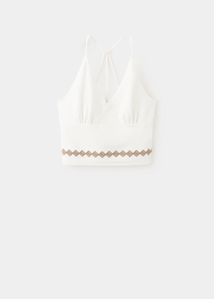 Halter top with embroidered details — Off White