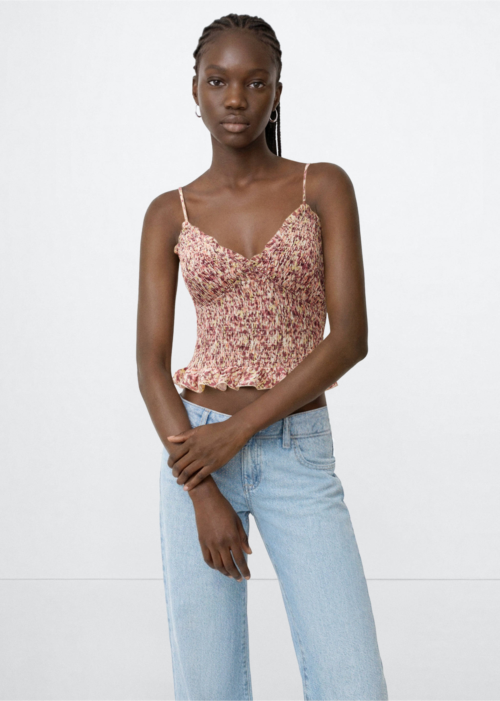 Print ruched top - Medium plane, Pastel Pink. Ref: 37022539-00.
