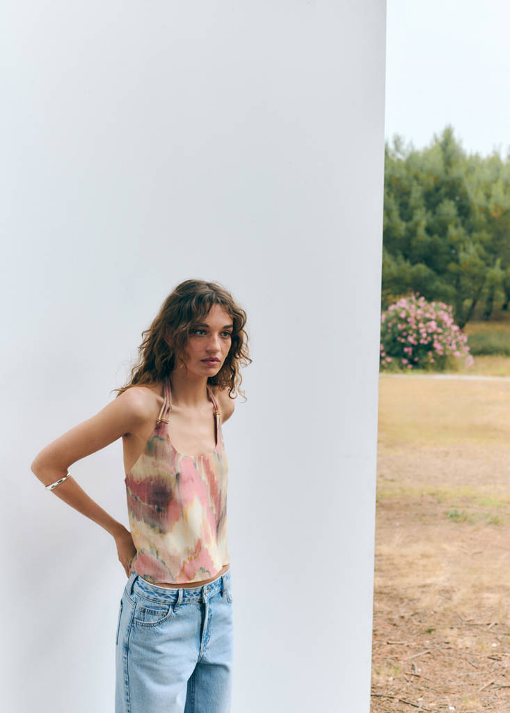 Halter neck tie-dye top — Pastel Pink