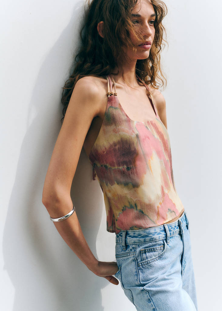 Halter neck tie-dye top — Pastel Pink