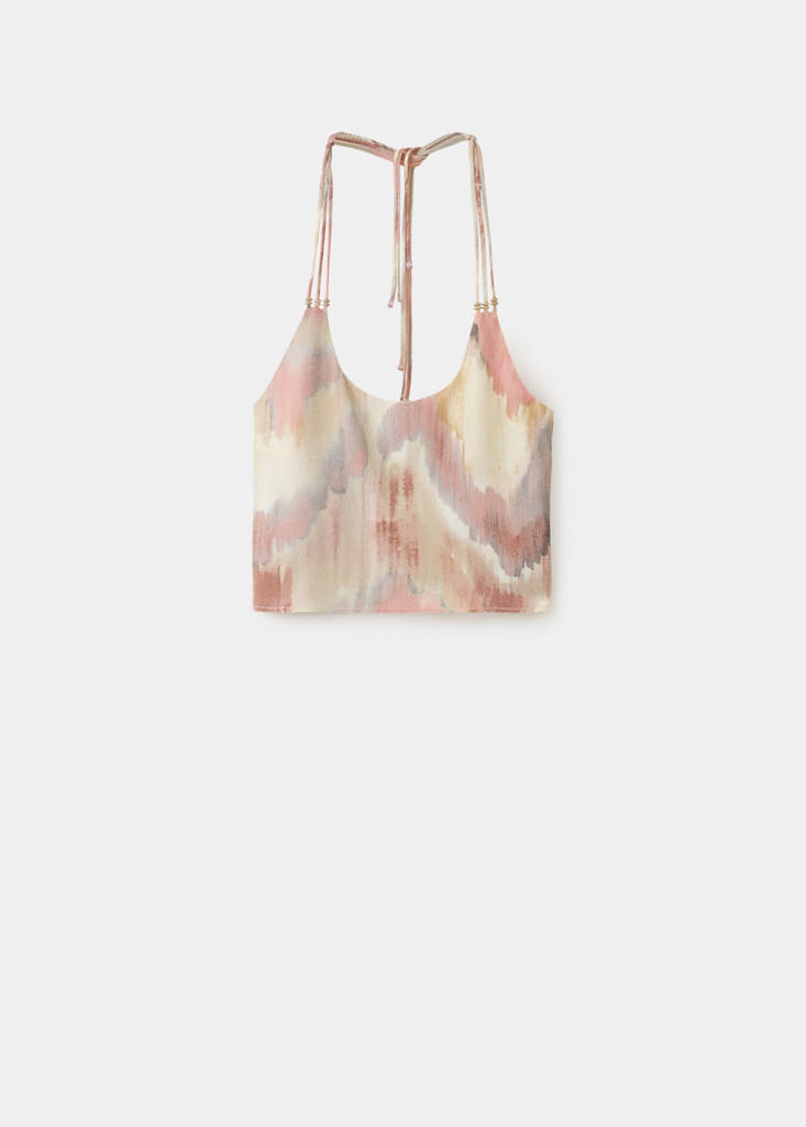 Halter neck tie-dye top — Pastel Pink
