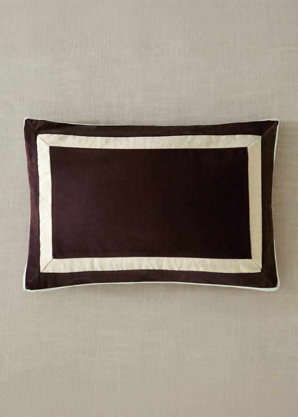 Velvet cushion cover with linen detail 40 x 60 cm — Dark Red