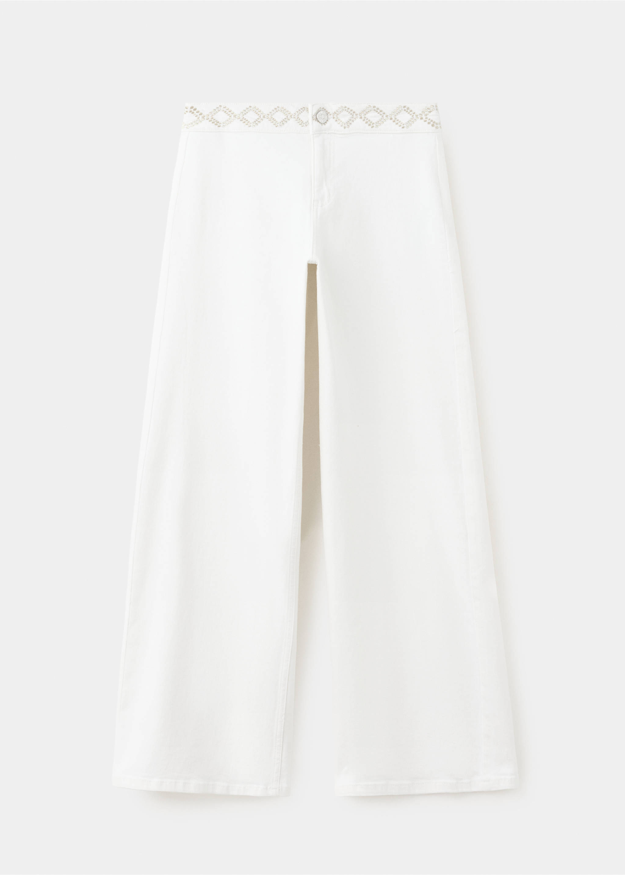 Jeans wide leg detalles bordados - Artículo sin modelo, Blanco roto. Ref: 37022550-00.