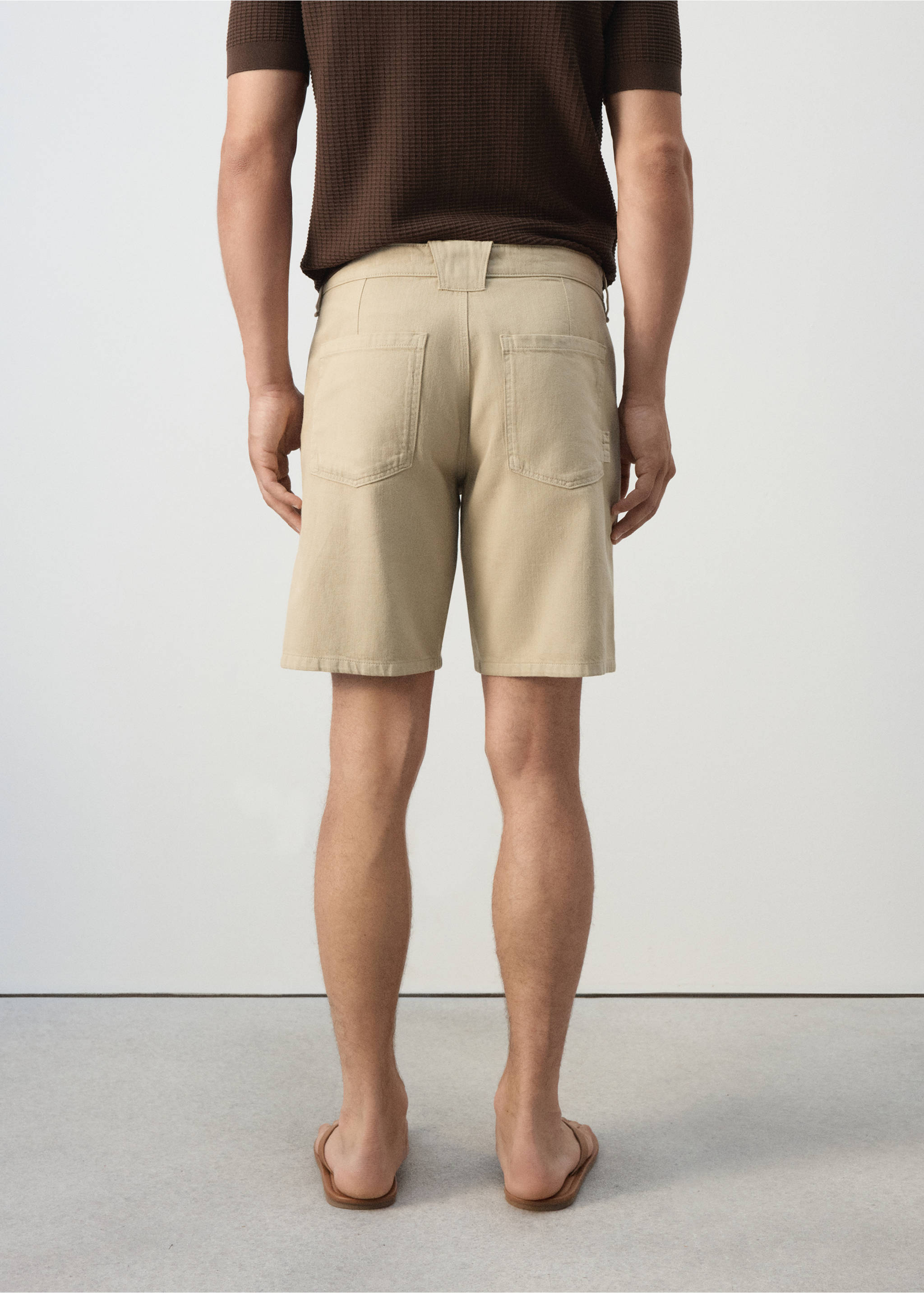 Regular-fit cotton-linen Bermuda shorts - Reverse of the article, Beige. Ref: 37022889-00.