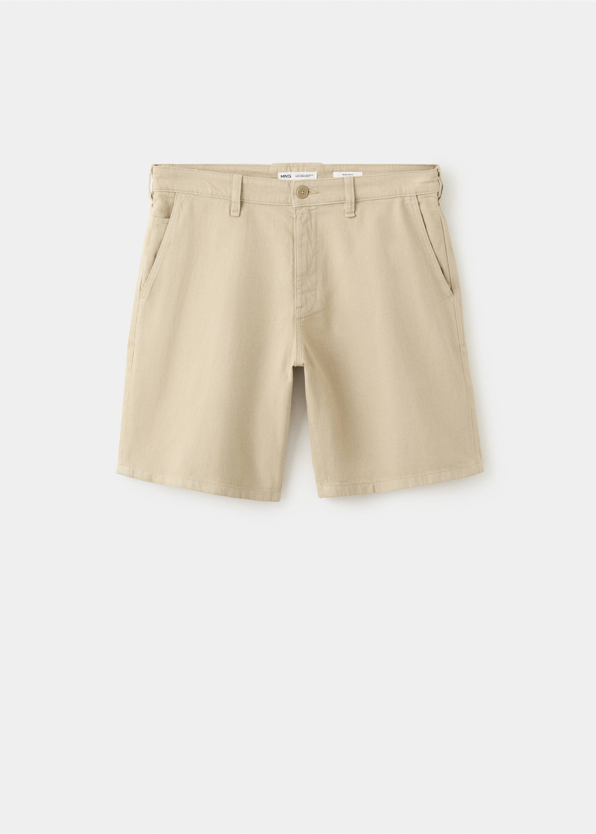 Бермуды стандартного кроя из хлопка и льна - Изделие без модели, Бежевый. Ref: 37022889-00.