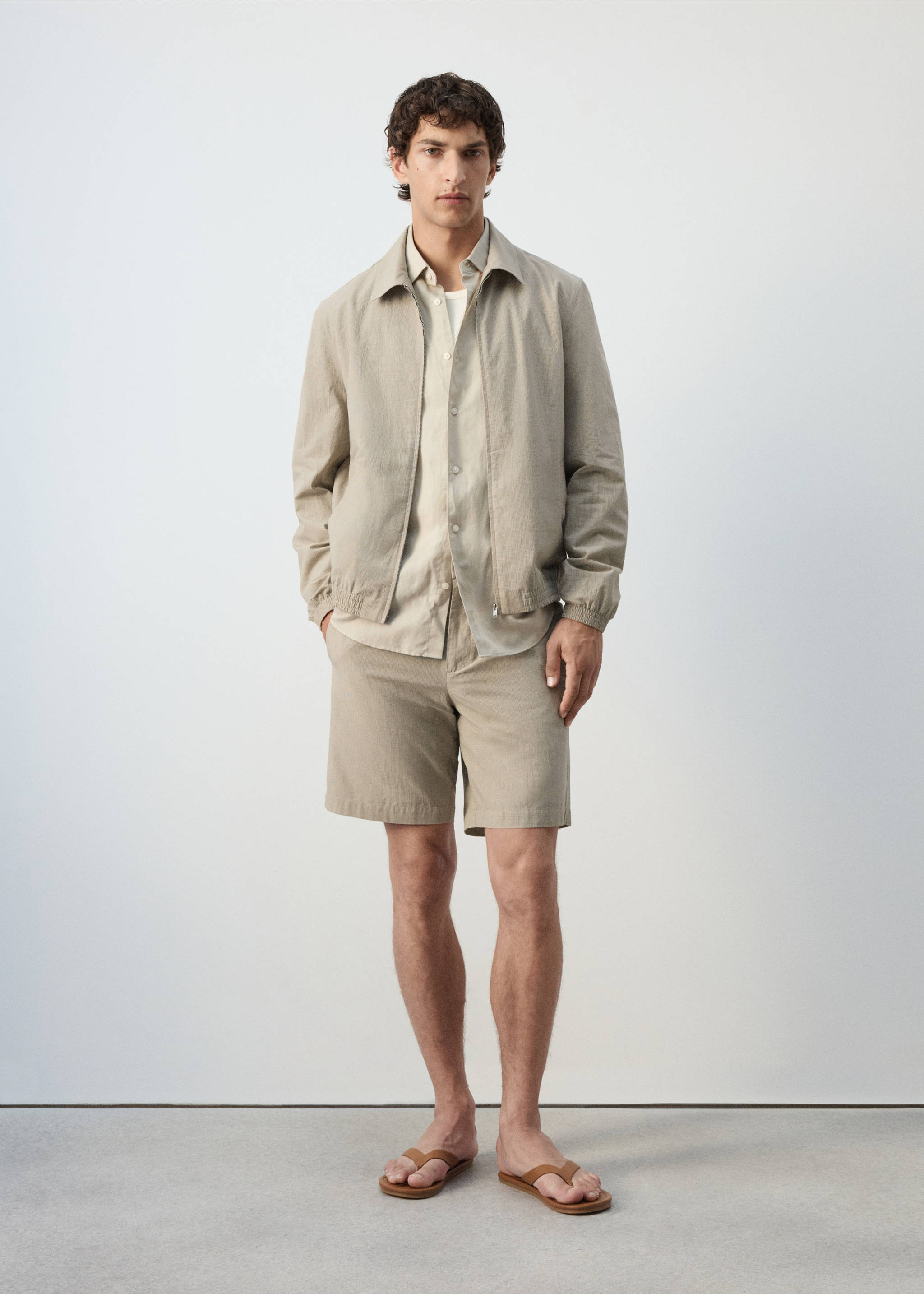 Slim fit jacket 100% cotton - General plane, Beige. Ref: 37022890-00.
