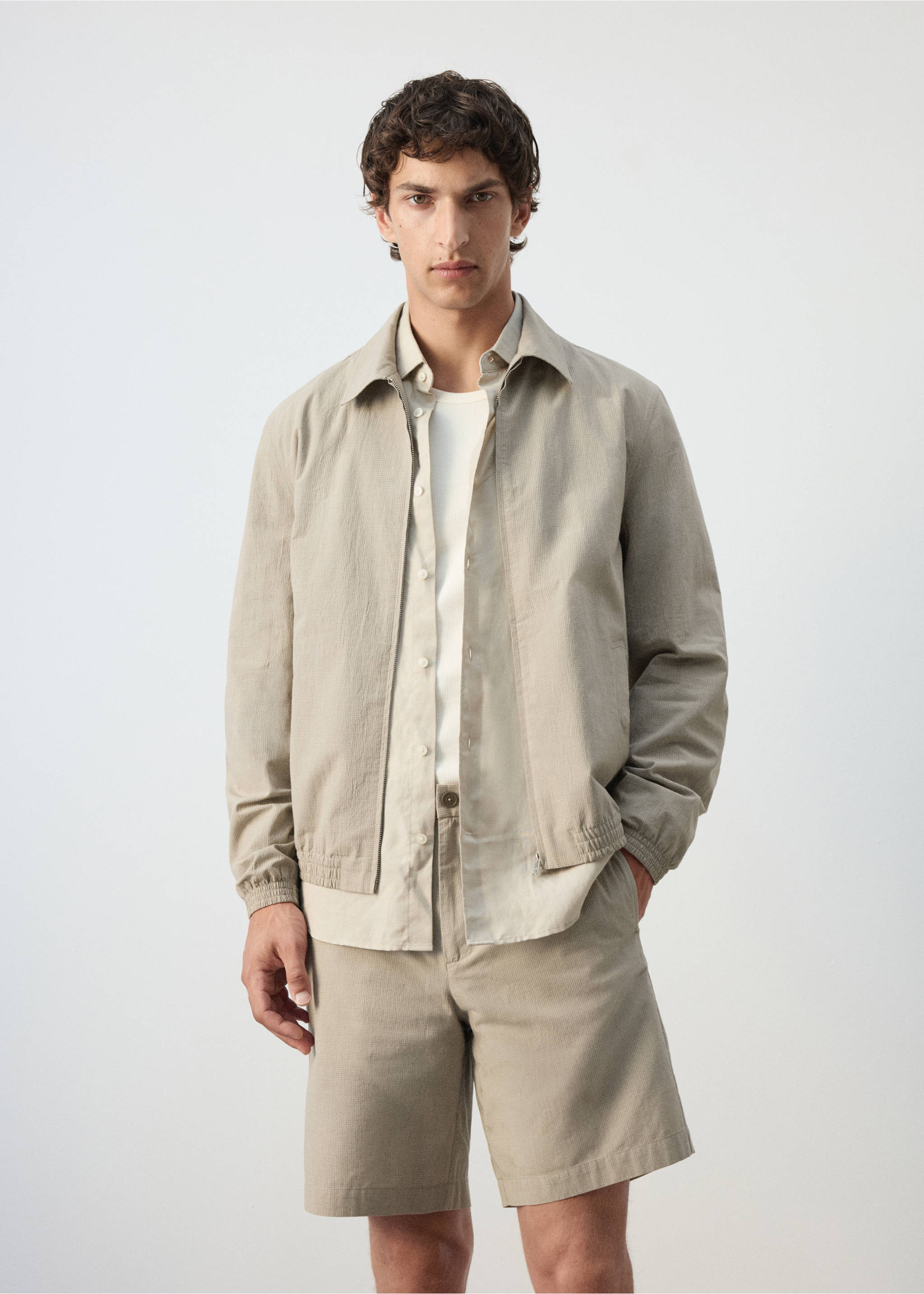 Slim fit jacket 100% cotton - Medium plane, Beige. Ref: 37022890-00.