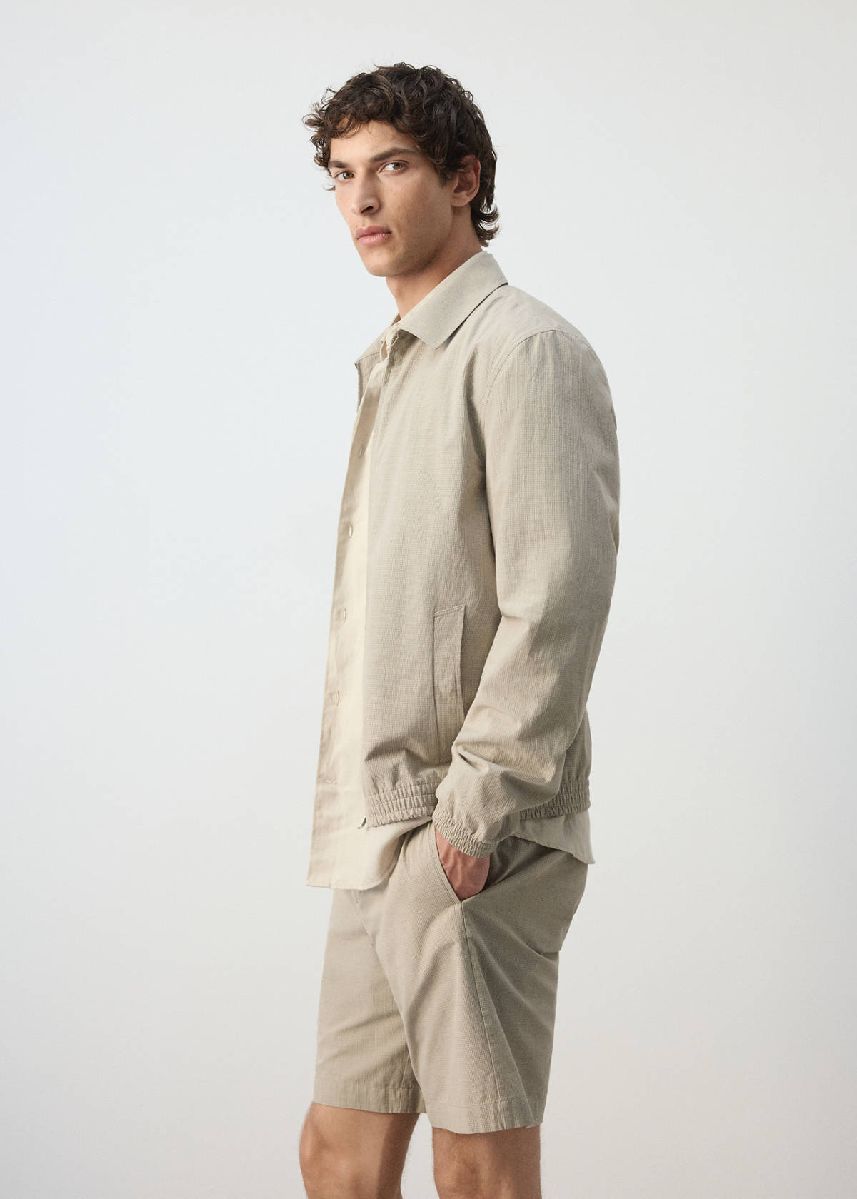 Micro check blazer 100% cotton — Beige