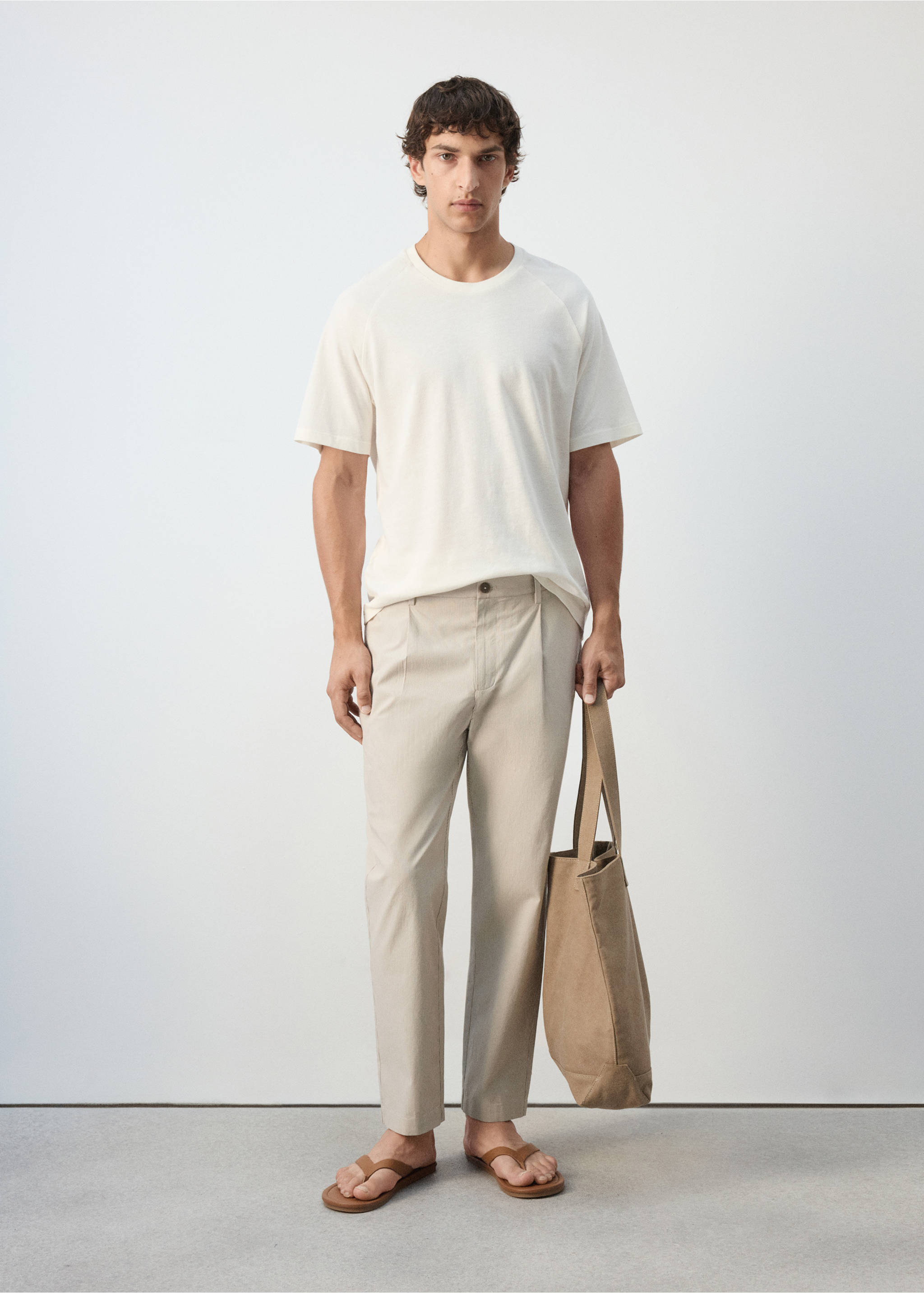 Pantalon regular fit coton pinces - Plan général, Marron moyen. Ref: 37022891-00.