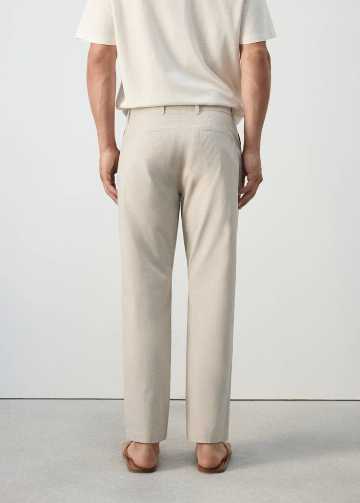 Regular fit cotton blend pleated striped trousers — Medium Brown