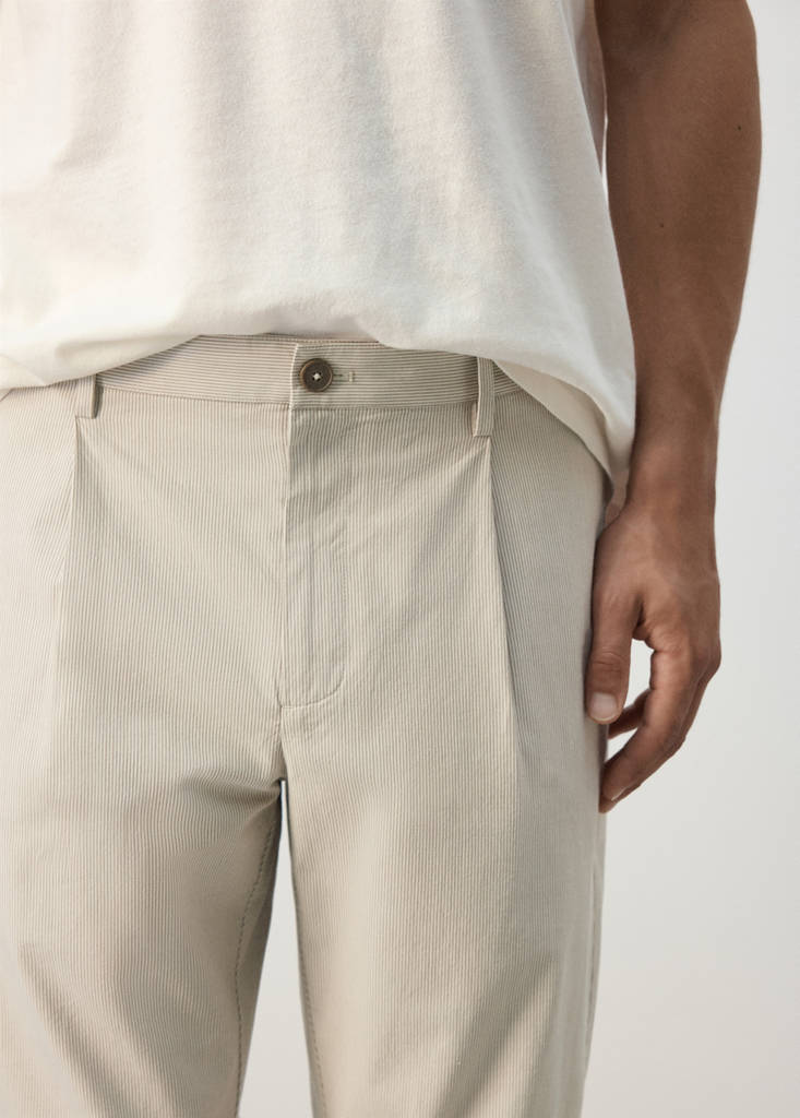 Regular fit cotton blend pleated striped trousers — Medium Brown