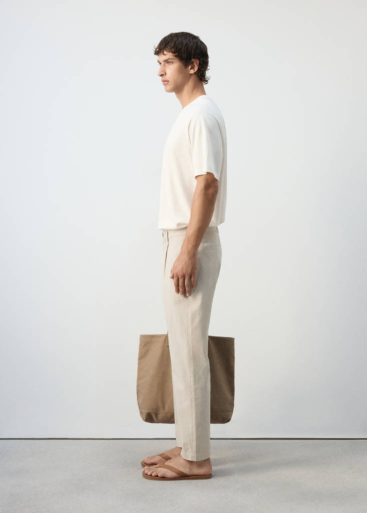 Regular fit cotton blend pleated striped trousers — Medium Brown