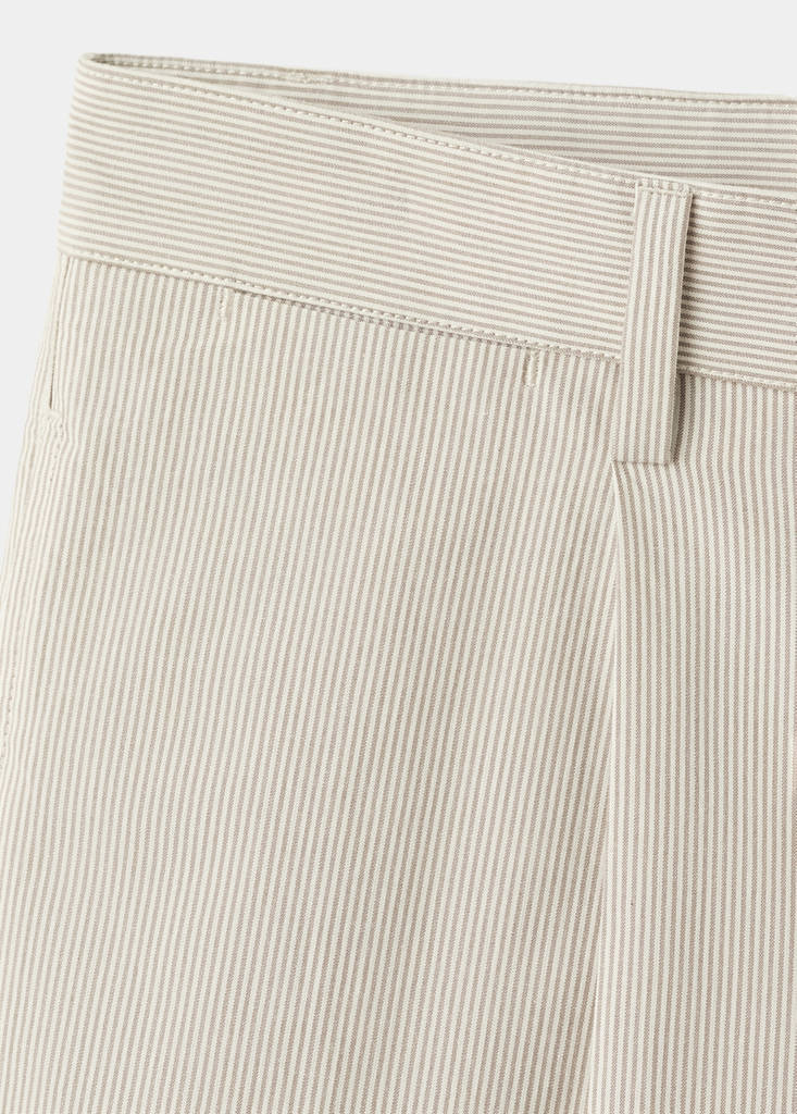 Regular fit cotton blend pleated striped trousers — Medium Brown