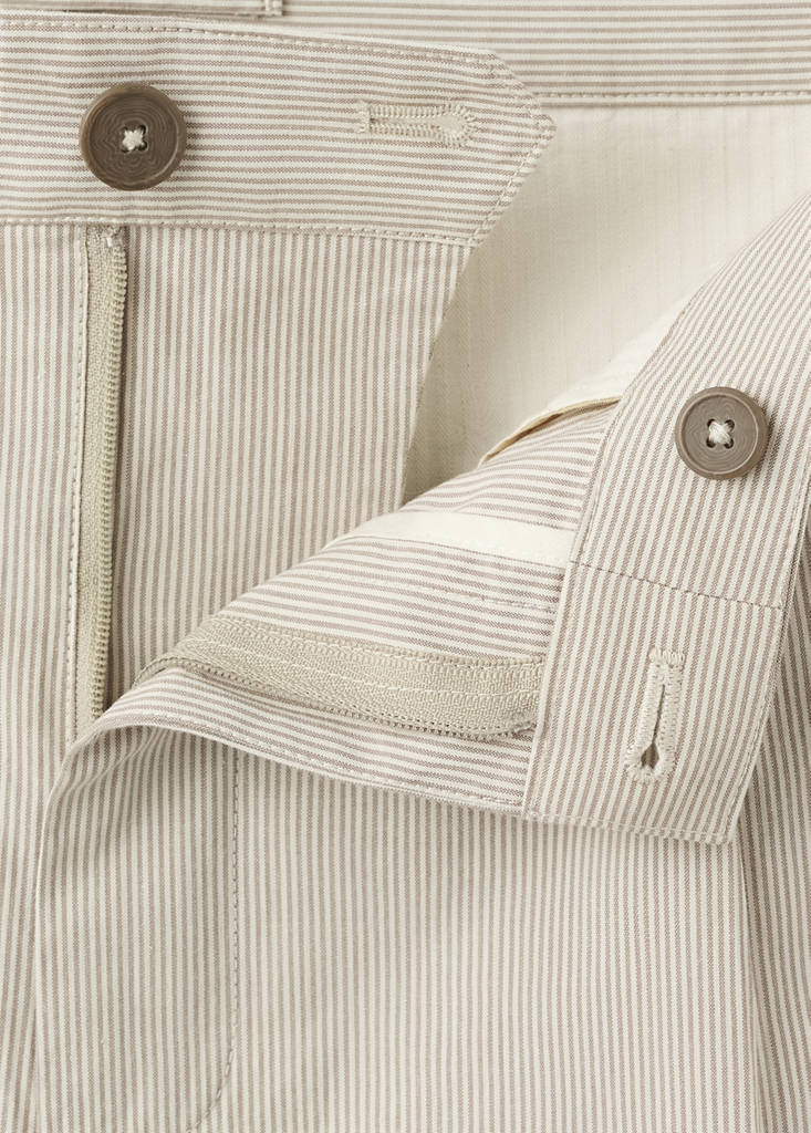 Regular fit cotton blend pleated striped trousers — Medium Brown