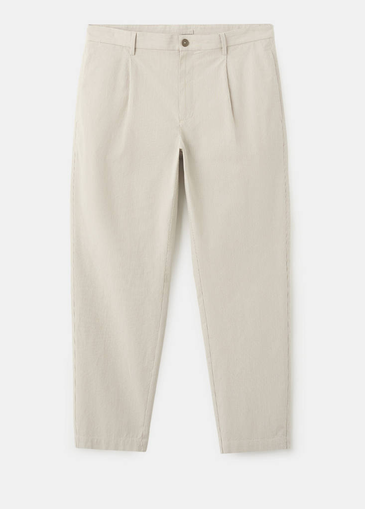 Regular fit cotton blend pleated striped trousers — Medium Brown