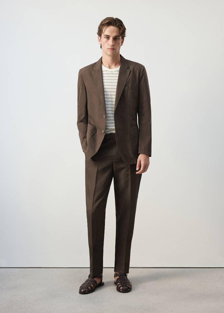 Slim fit cotton lyocell suit trousers — Brown