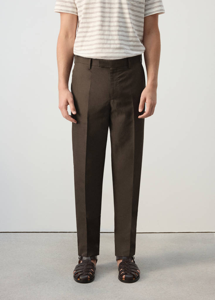 Slim fit cotton lyocell suit trousers — Brown