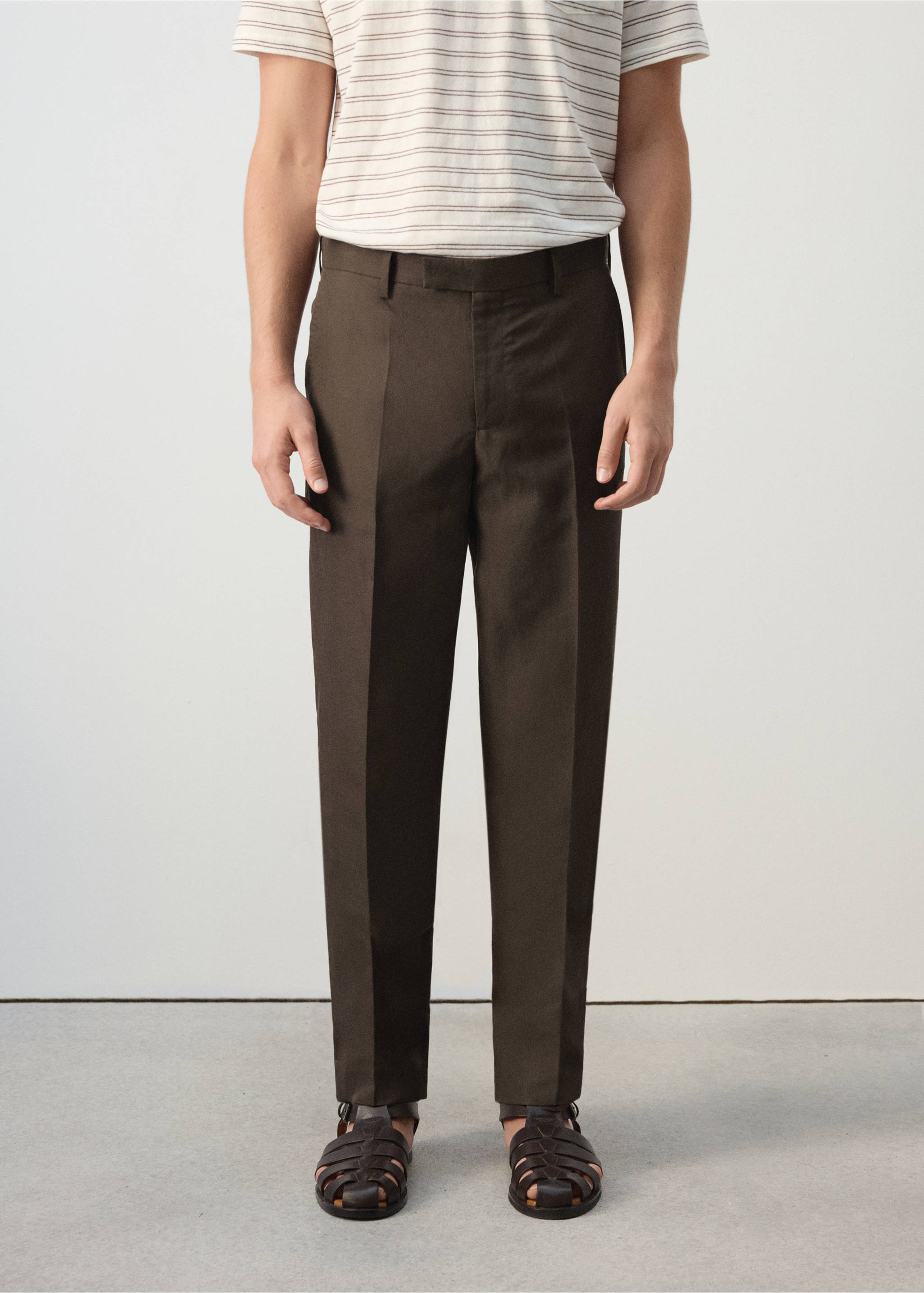 Pantalon costume slim fit coton lyocell - Plan moyen, Marron. Ref: 37022893-00.
