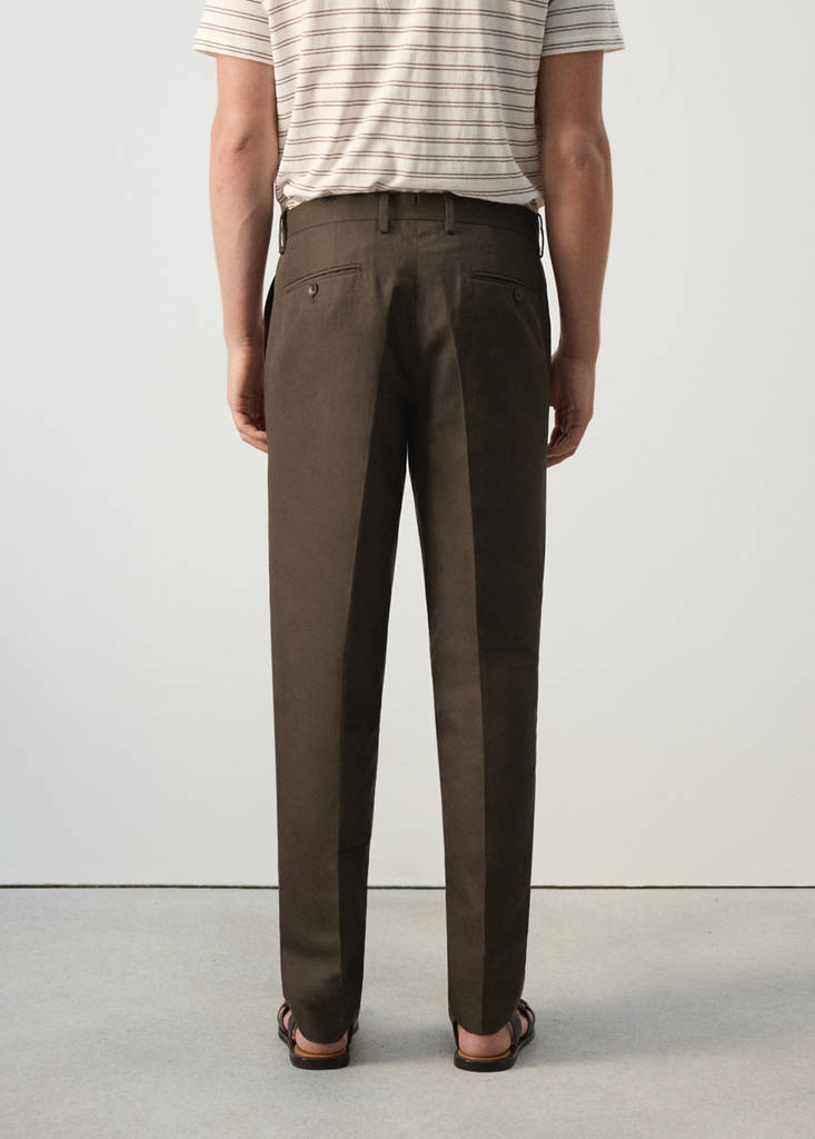 Slim fit cotton lyocell suit trousers — Brown