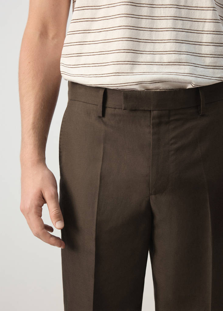 Slim fit cotton lyocell suit trousers — Brown
