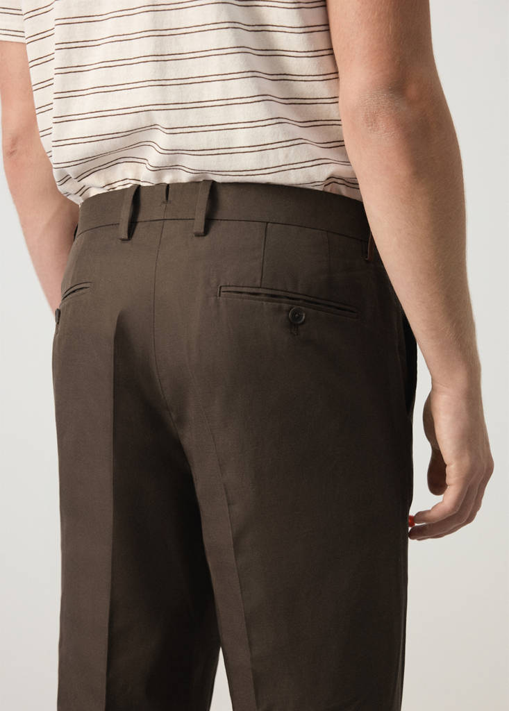 Slim fit cotton lyocell suit trousers — Brown