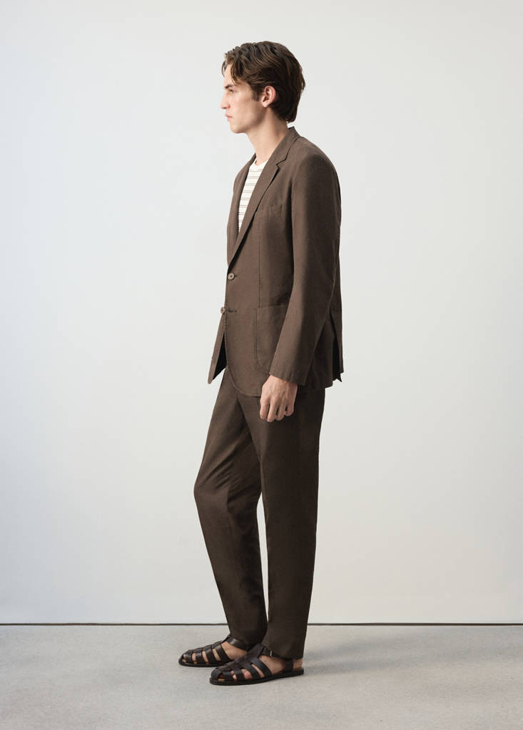 Slim fit cotton lyocell suit trousers — Brown