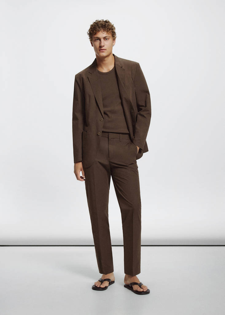 Slim fit cotton lyocell suit trousers — Brown