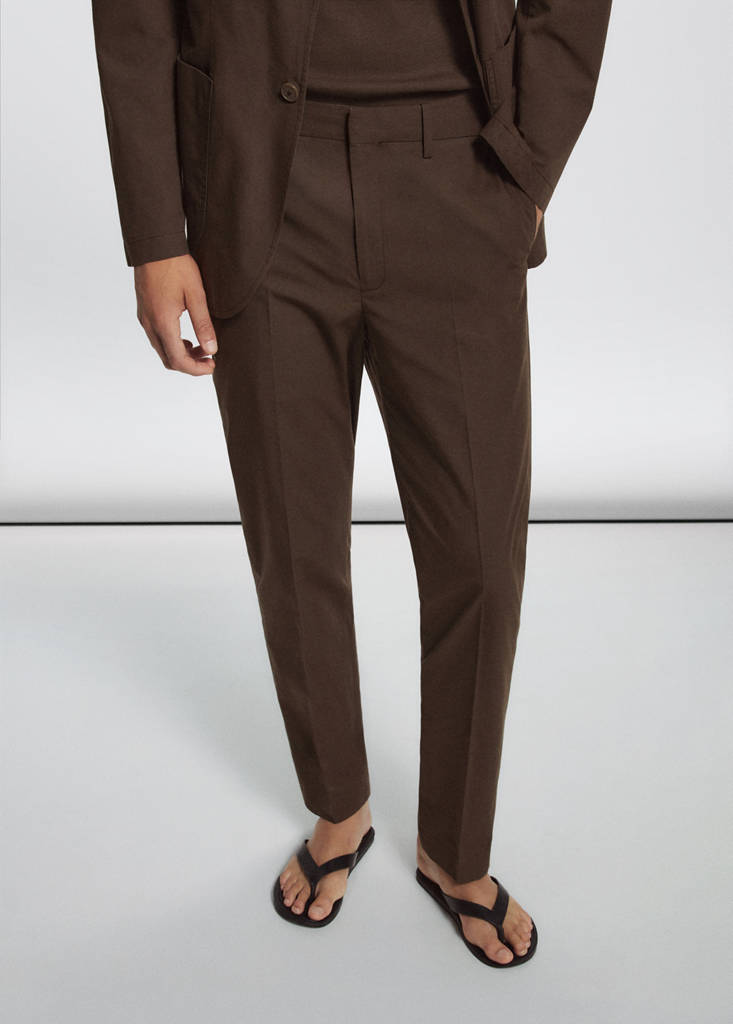 Slim fit cotton lyocell suit trousers — Brown