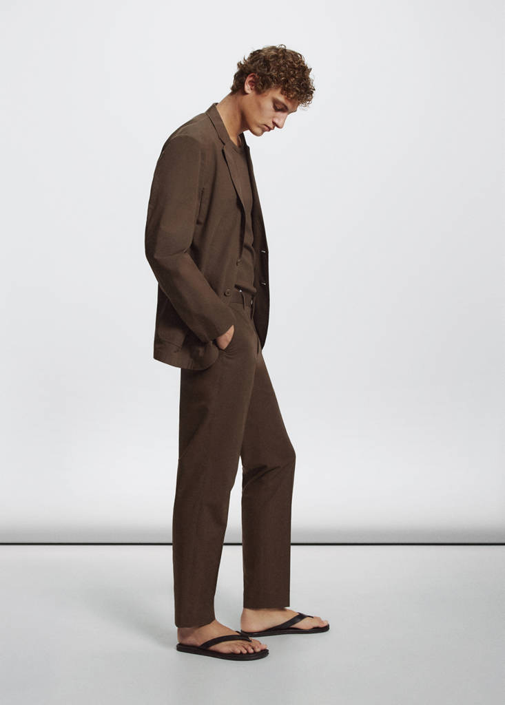 Slim fit cotton lyocell suit trousers — Brown