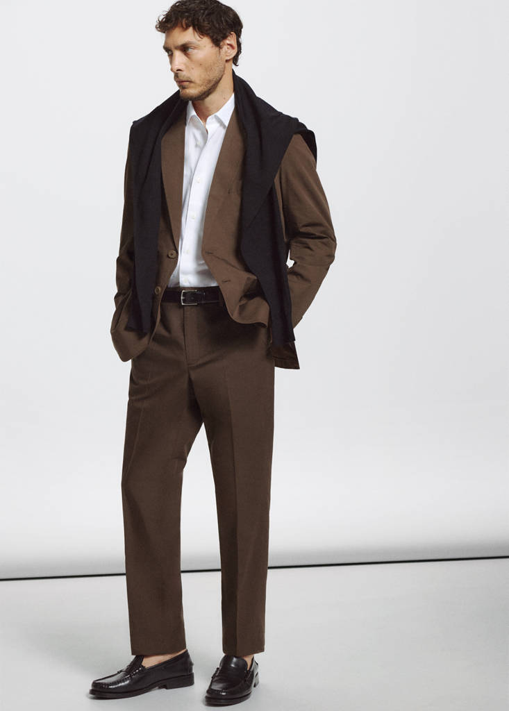 Slim fit cotton lyocell suit trousers — Brown