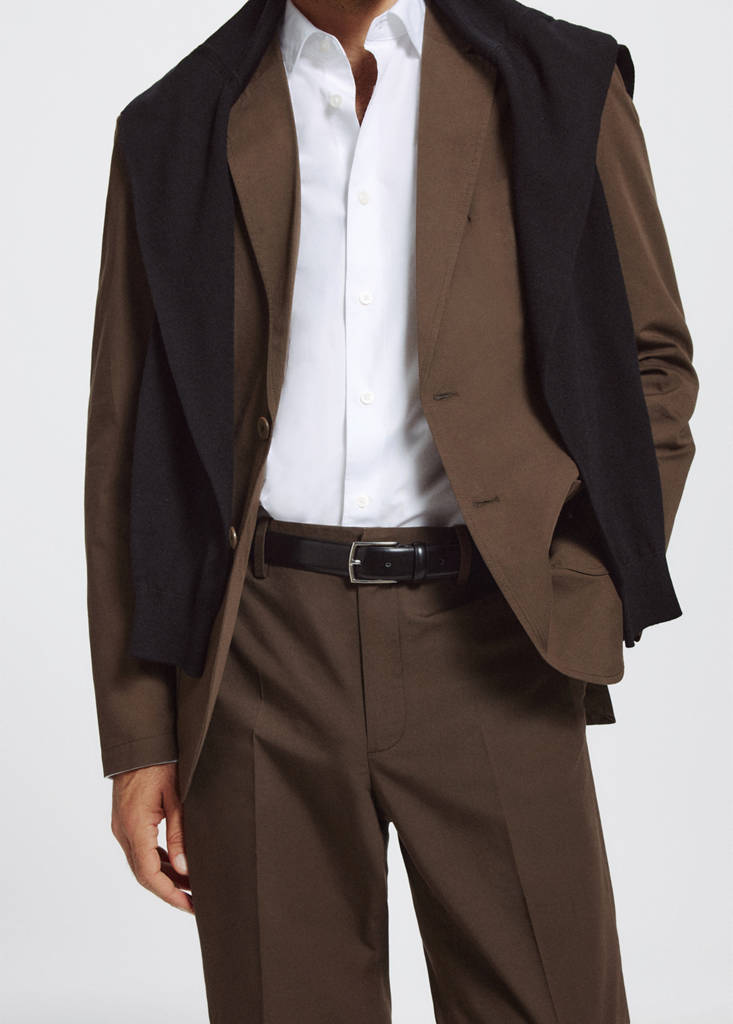 Slim fit cotton lyocell suit trousers — Brown