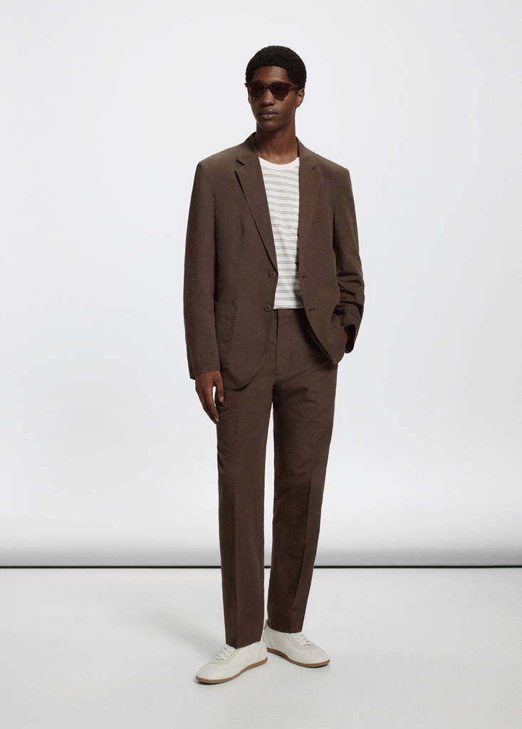 Slim fit cotton lyocell suit trousers — Brown