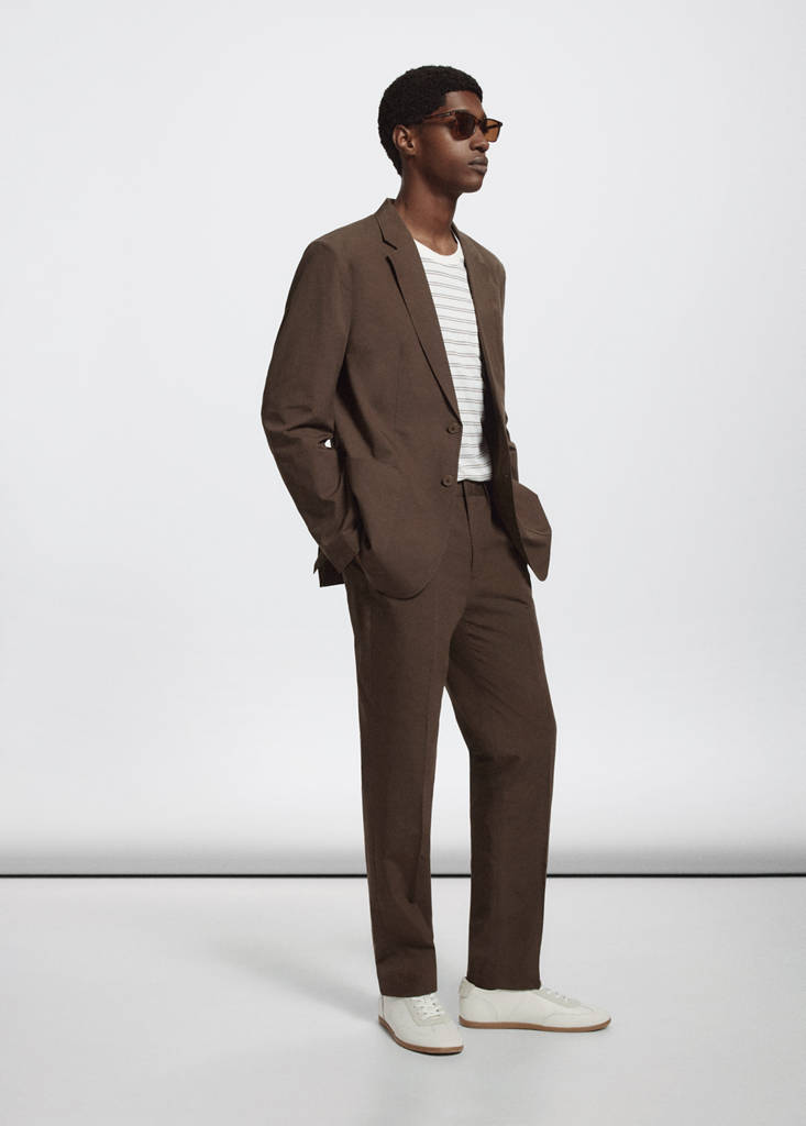 Slim fit cotton lyocell suit trousers — Brown