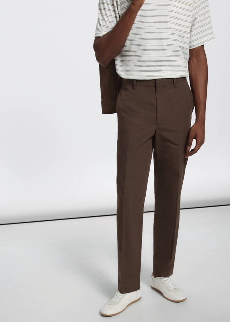 Slim fit cotton lyocell suit trousers — Brown