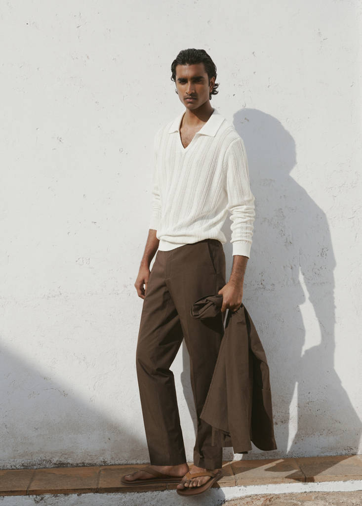 Slim fit cotton lyocell suit trousers — Brown