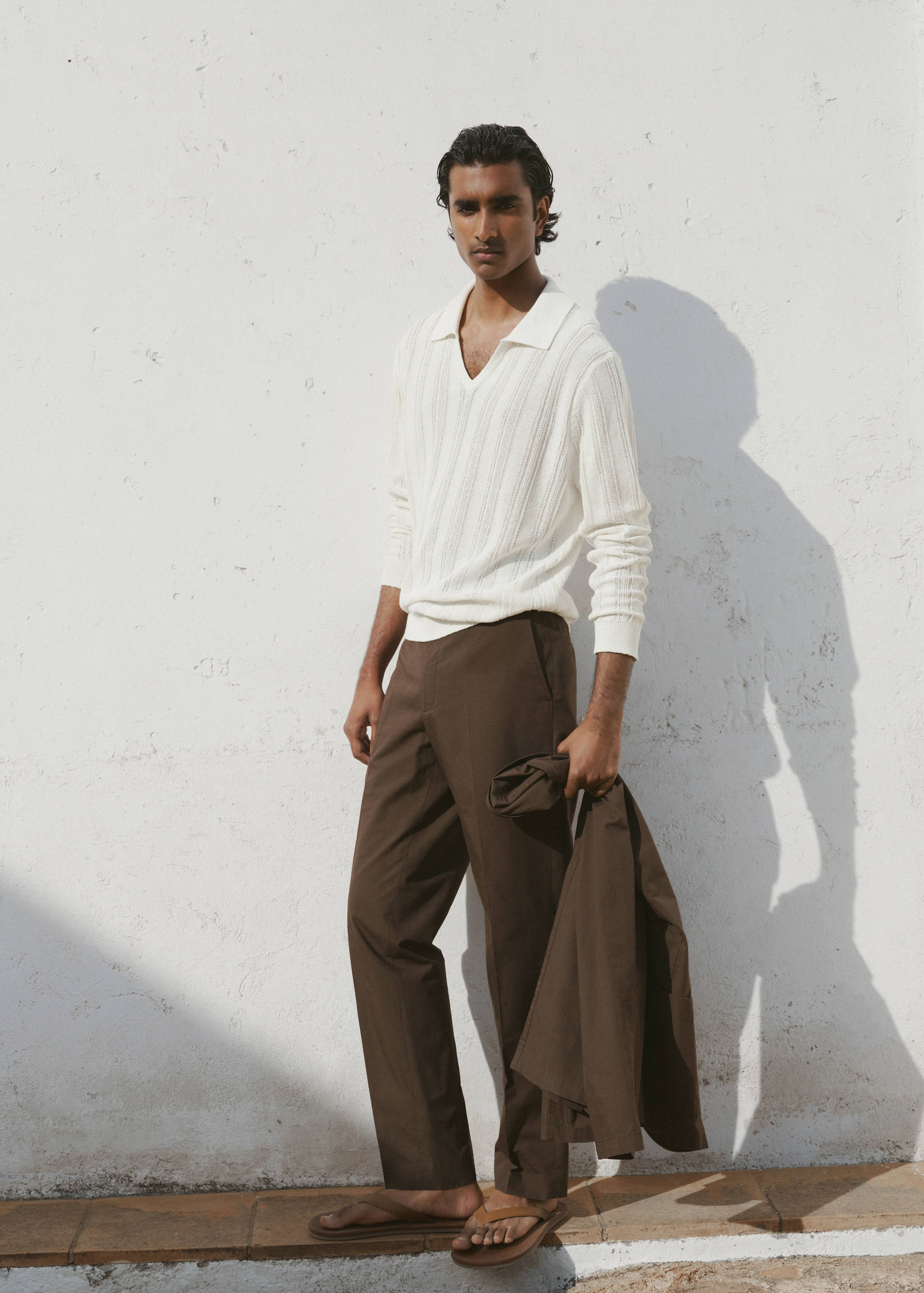 Pantalon costume slim fit coton lyocell - Détail de l'article 5, Marron. Ref: 37022893-00.