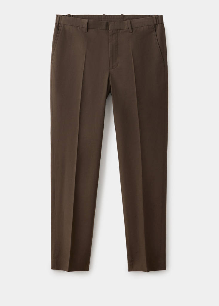Slim fit cotton lyocell suit trousers — Brown
