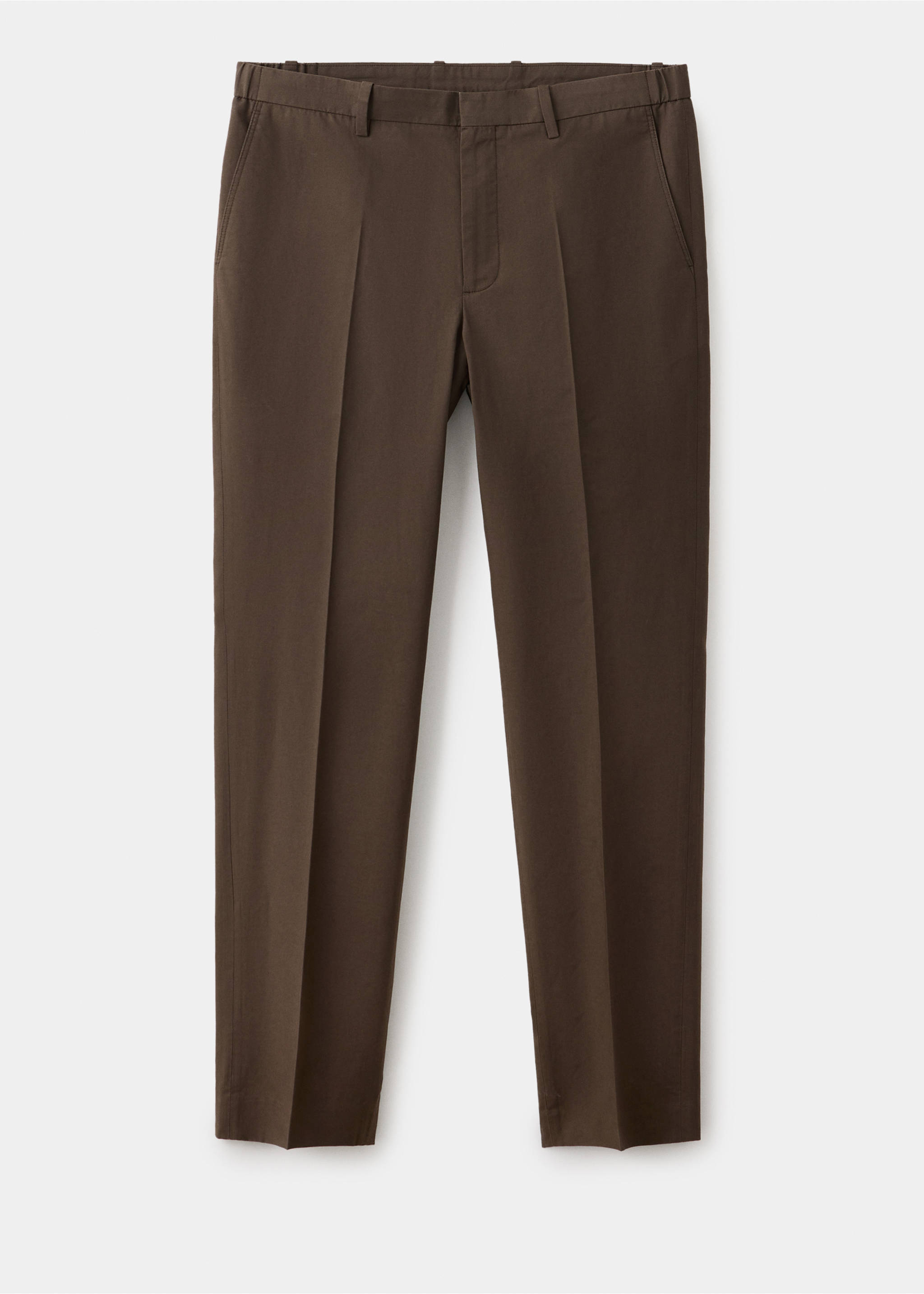 Pantalon costume slim fit coton lyocell - Article sans modèle, Marron. Ref: 37022893-00.