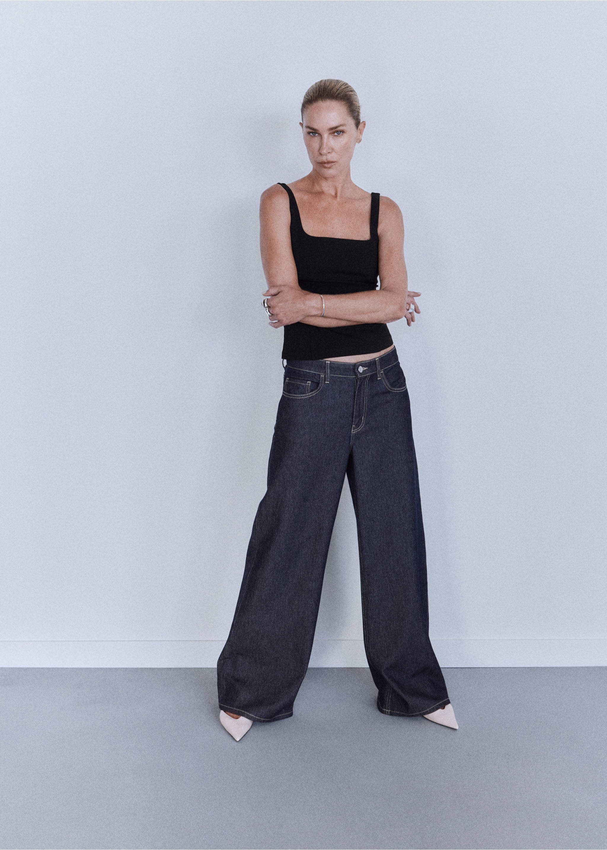 Jeans wide leg tiro bajo - Plano medio, Azul. Ref: 37022894-00.