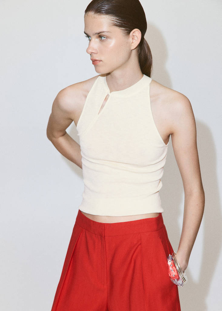 Frog fastener knitted top — Ecru