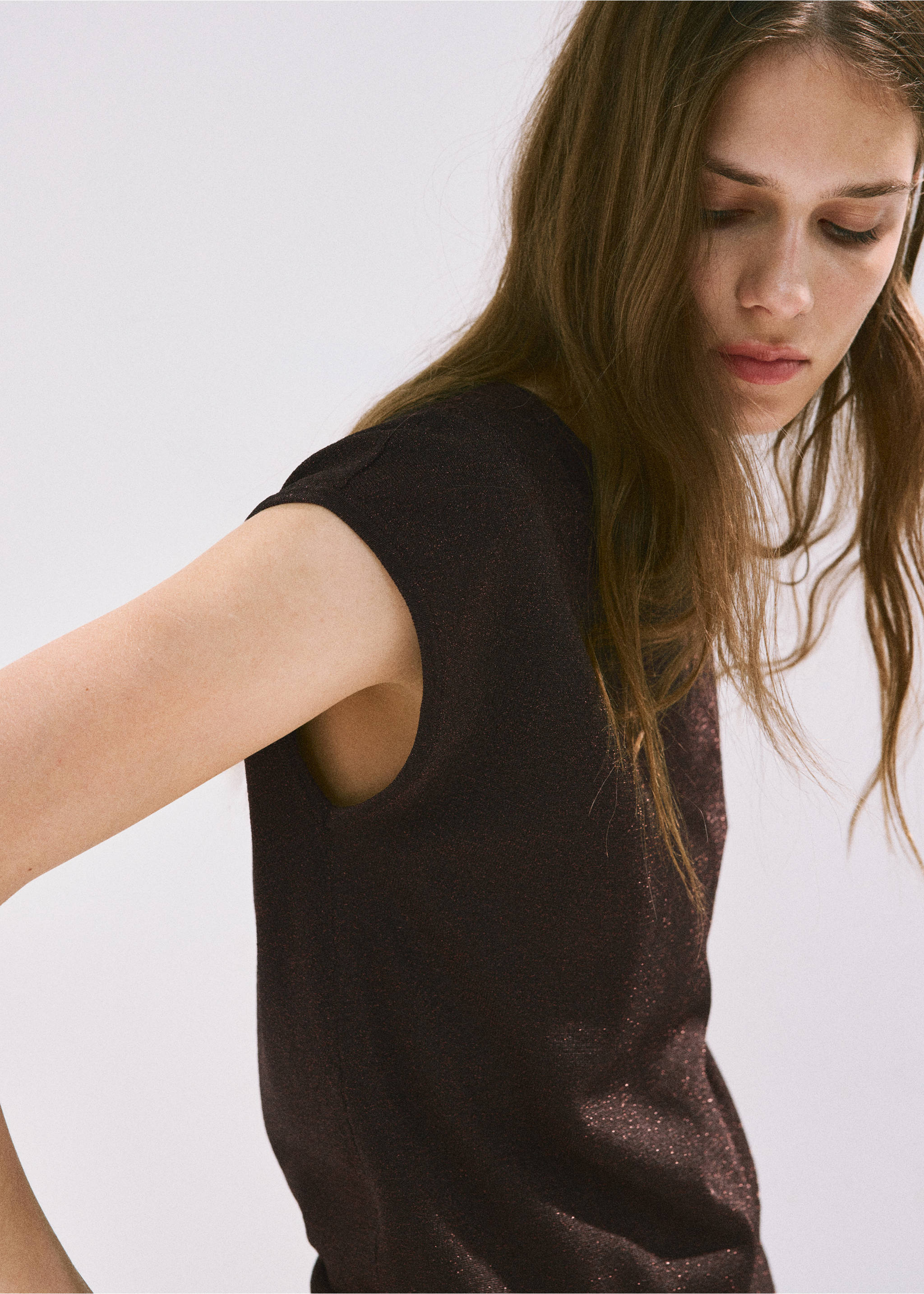 Boat-neck knitted top - Details of the article 3, Chocolate. Ref: 37022898-00.